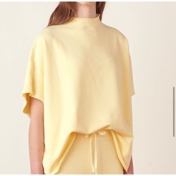 Frank & Eileen Capelet Top Funnel Neck Fleece Canary Yellow Sweatshirt Oversized - Picture 1 of 11